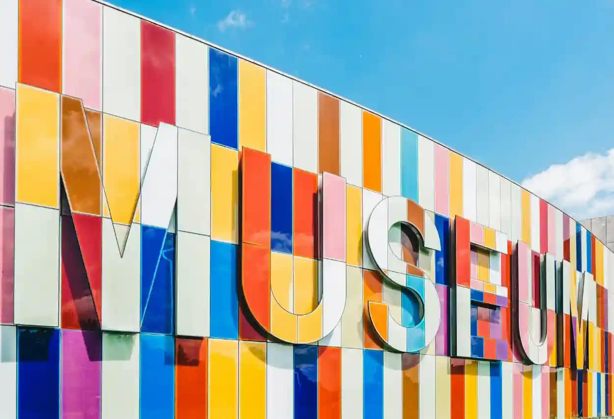 Vibrant, modern museum facade with colorful panels