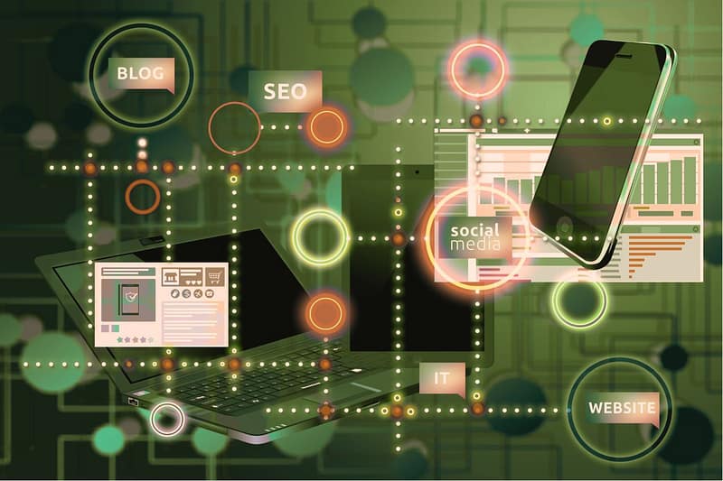 Different platforms for social media reach on green background